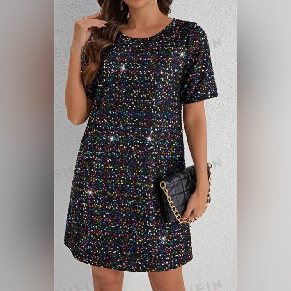 Women's Short Sleeve Sequined Dress size large